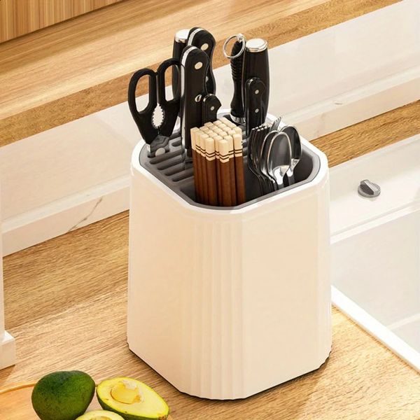360° Rotating Knife Holder Stand Storage Organizer Multifunctional Removable Chopsticks Knives Utensil Storage Tank Kitchen Tool 241205
