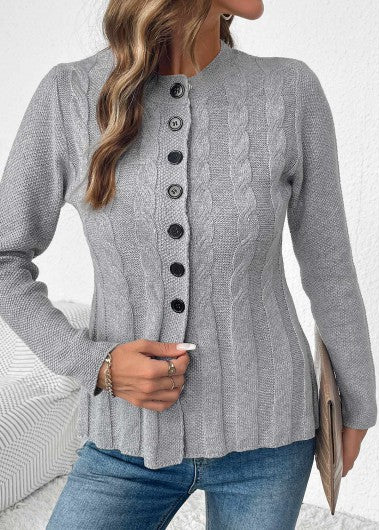 Modlily Grey Tummy Coverage Long Sleeve Round Neck Cardigan - XL