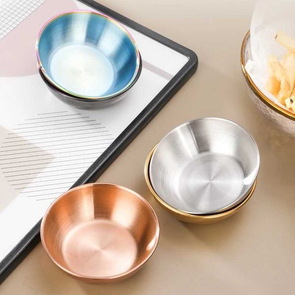 Round Stainless Steel Seasoning Dish Hot Pot Dipping Bowl Small Food Sauce Plate Sushi Vinegar Soy Saucer Appetizer Serving Tray Y240902