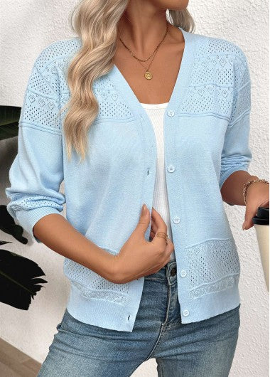 Modlily Light Blue Long Sleeve V Neck Light Cardigan - L