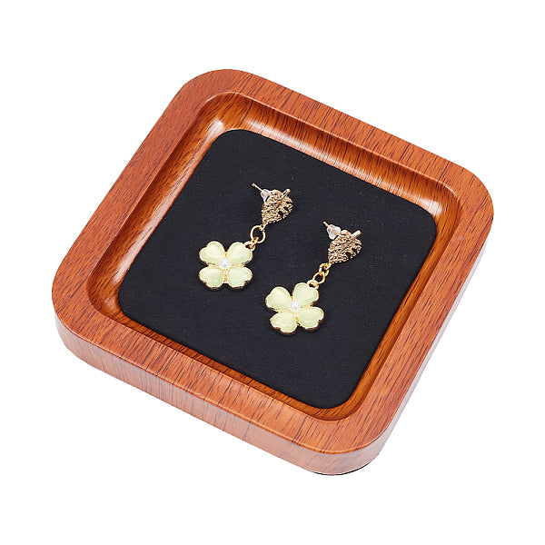 Quadratisches Schmuck-Aufbewahrungstablett aus Holz mit Mikrofaser-Stoffmatte im Inneren