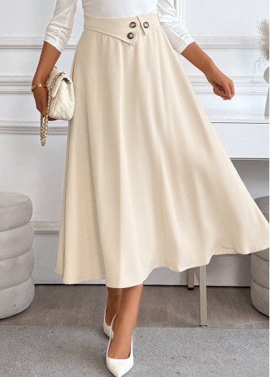 Modlily Beige Color A Line Elastic Waist Skirt - S