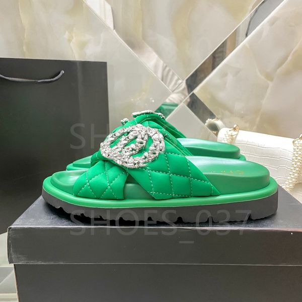 woman pool sliders designer women Sandals Slippers pool pillow comfort mule Slides buckle Rhinestone Women Flat Bottoms Womens Fashion Beach