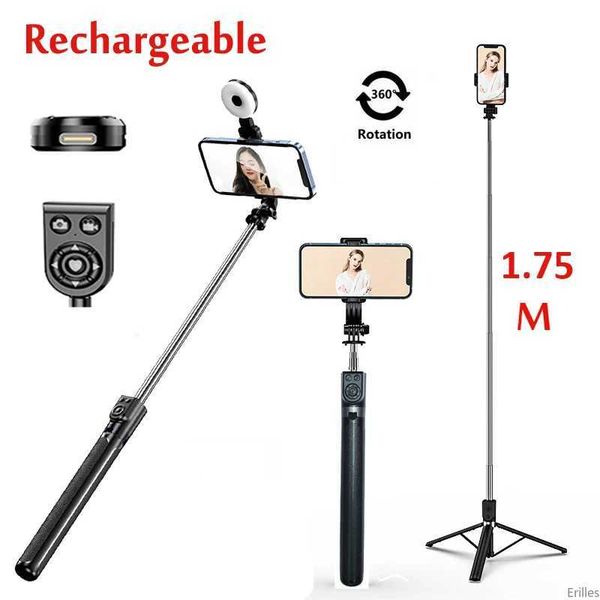 1.75M Rechargeable Long Extended Bluetooth Wireless Selfie Stick Live Broacast Stream Stand Holder Tripod Foldable Smartphones Y240813