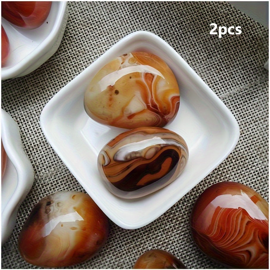 TEMU [2pcs Natural Agate Decorative Stones] 2pcs Polished Agate Stones, Unique Patterned Quartz, For Home Decor, Embellishments, Aquarium Decorative