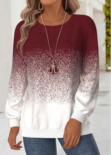 Modlily Wine Red Tummy Coverage Ombre Long Sleeve Sweatshirt - M