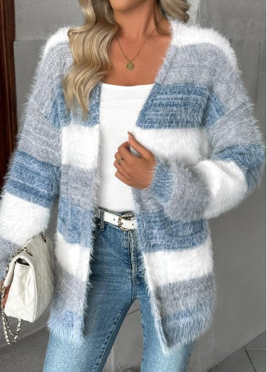 Modlily Dusty Blue Tummy Coverage Long Sleeve V Neck Cardigan - M