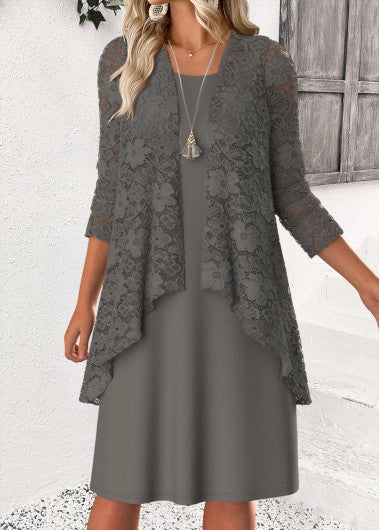 Modlily Grey Tummy Coverage Long Sleeve Dress and Cardigan - XXL