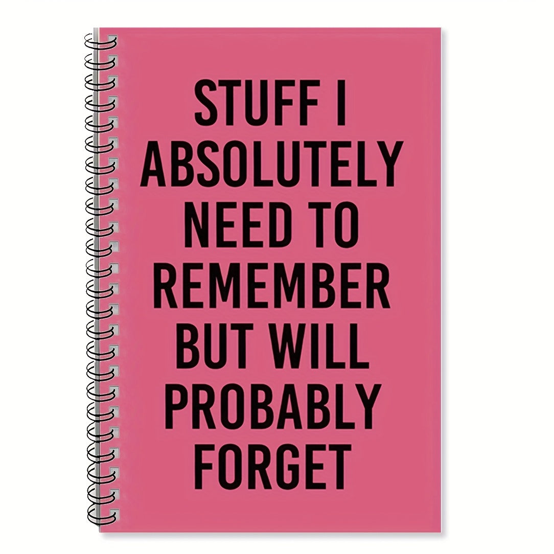 TEMU Funny Spiral Notebook Journal With "stuff I Need To Remember Will " Quote - 100 Pages (50 Sheets), Pink Cover & Black Text, Office & School