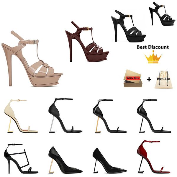 With Box Luxury Dress Shoes Designer High Heels Patent Leather Suede Triple Black Golden Red Brown Women Lady Classic Fashion Wedding Party