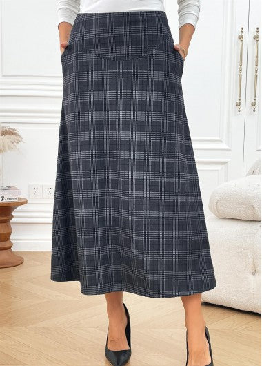 Modlily Dark Grey Pocket Plaid A Line Zipper Fly Skirt - 2XL