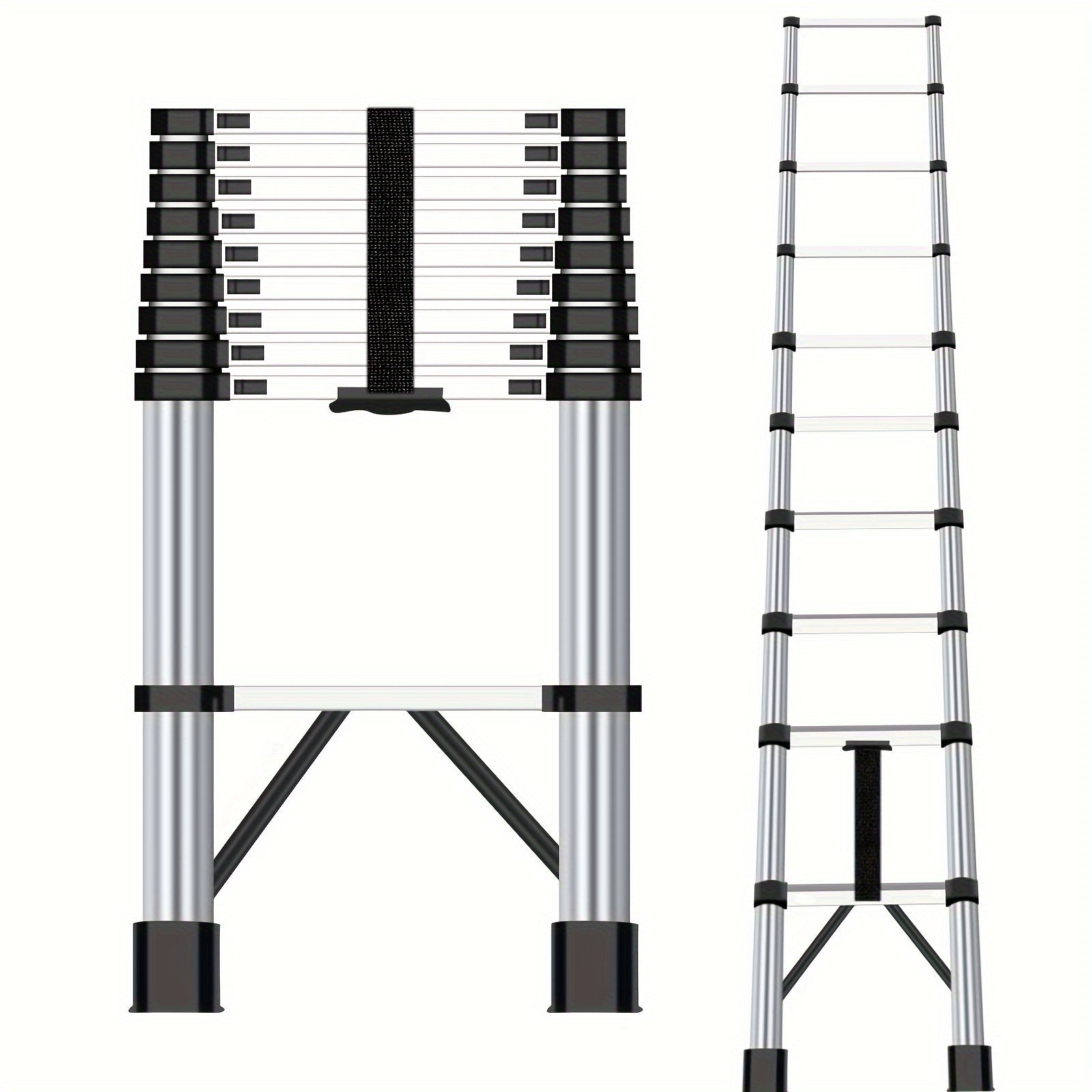 TEMU 12.5 Feet Heavy-duty Telescopic Extension Ladder -10 Steps, Foldable, Portable, Single-sided, Versatile, And Sturdy For Home And Outdoor Work -
