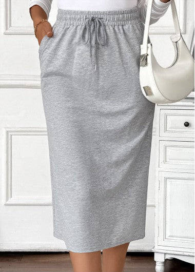 Modlily Grey Pocket Shift Dress Elastic Waist Skirt - L