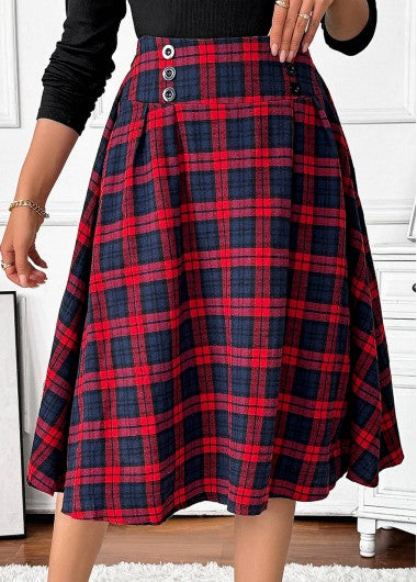 Modlily Red Plaid A Line Elastic Waist Skirt - S