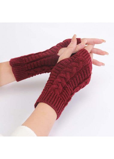 Modlily Wine Red Color Wrist Detail Warming - One Size