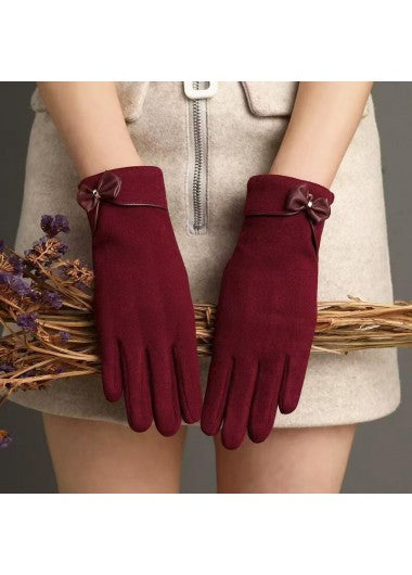 Modlily Wine Red Wrist Warming Full Finger Gloves - One Size