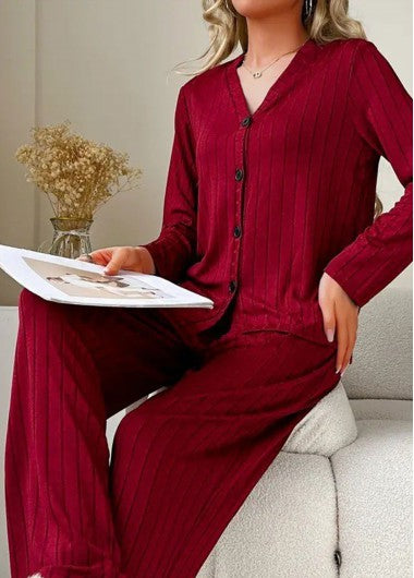 Modlily Wine Red Long Sleeve Lounge Top and Pants - M