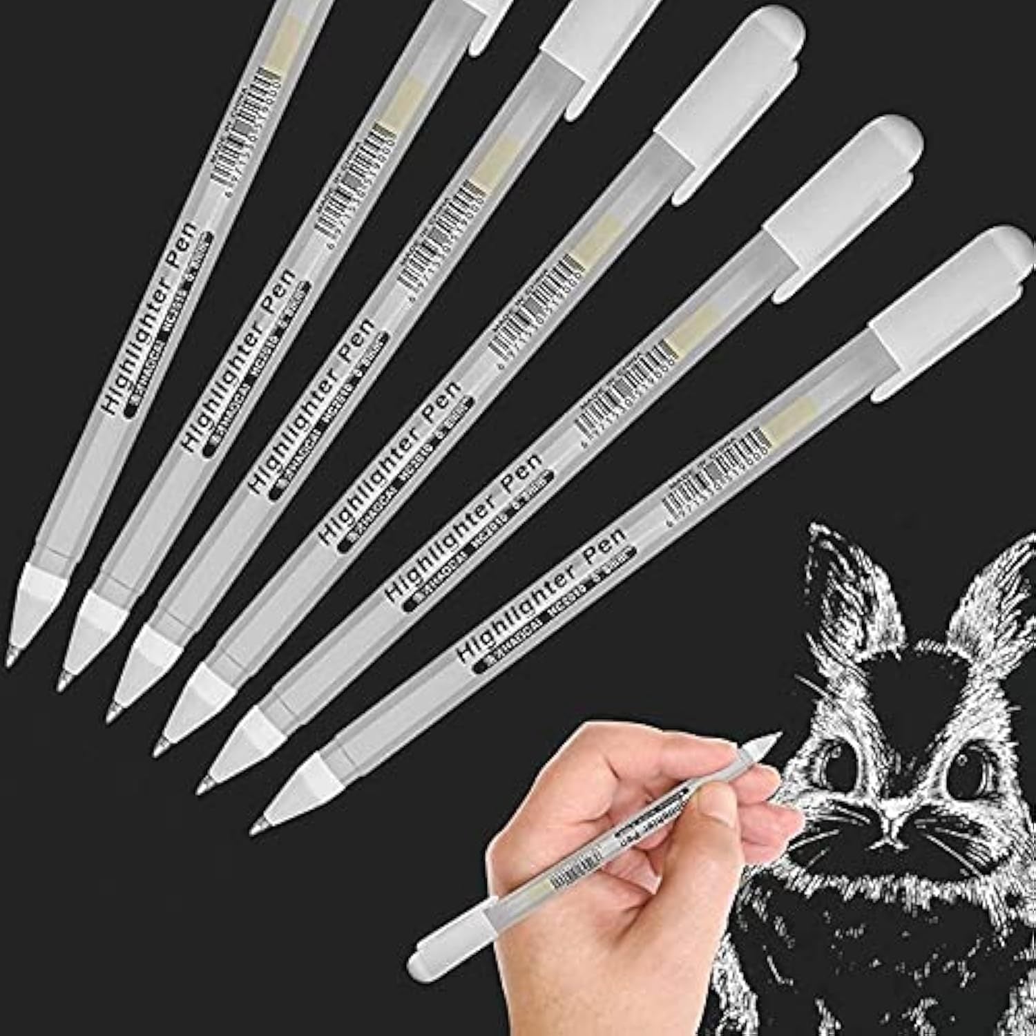 TEMU Premium Fine Point White Gel Pen Set, 6-pack, 0.8mm Nibs, White Rollerball Pens For Black Paper, School Supplies, Halloween Gift, Sketching,