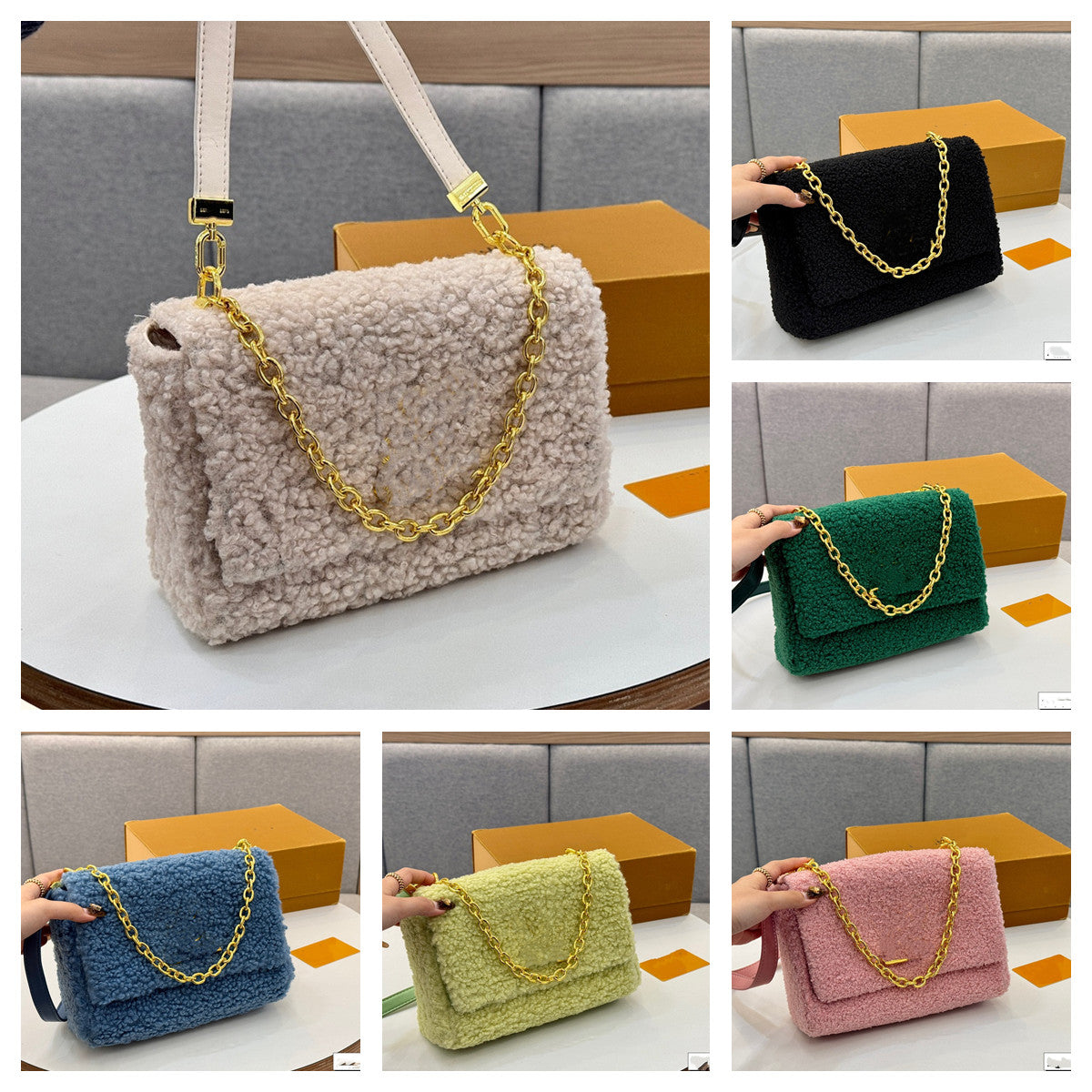 Crossbody Chain Bag Designers Women&#039;s V-Lock Flap Handbag Lambswool pochette Twist shoulder Bag Lady Cross body tote Wallet Sacoche Shoulder Ba