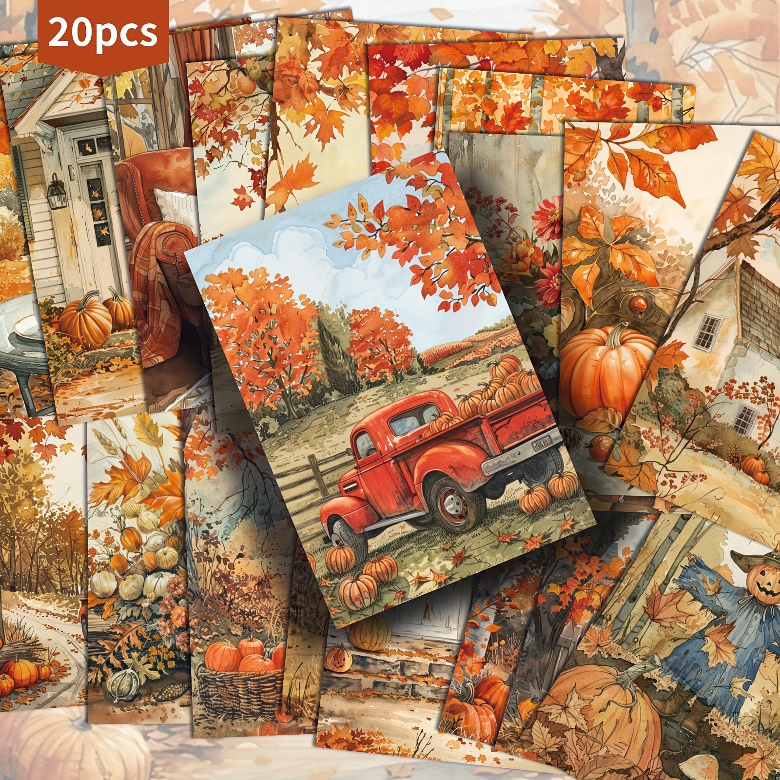 TEMU 20-pack Asstss Vintage Autumn Postcards - Thanksgiving Pumpkin, , Farmhouse Decor With - 4x6 Inch Fall Scrapbooking Cards For Junk Journals,