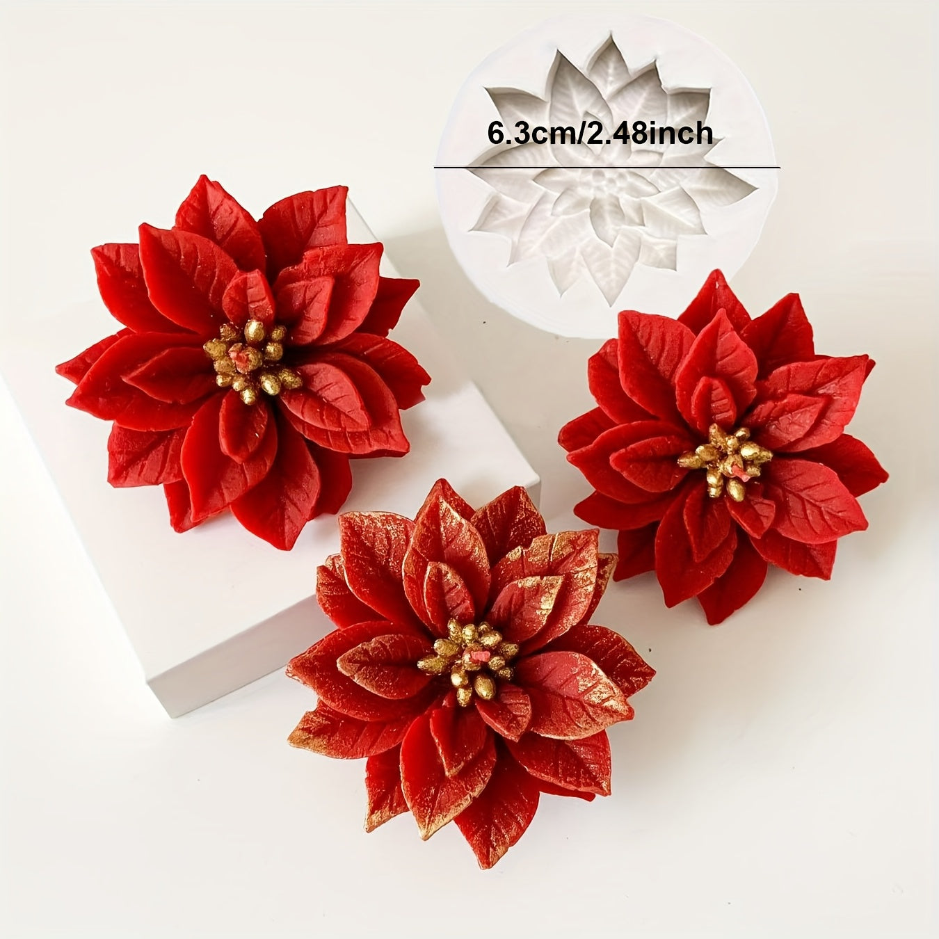 TEMU 1-cavity Silicone Poinsettia Mold - Non-toxic, Flexible, For Diy Christmas Decorations, Resin Crafts, Candles, Soaps - Floral Mold For Holiday