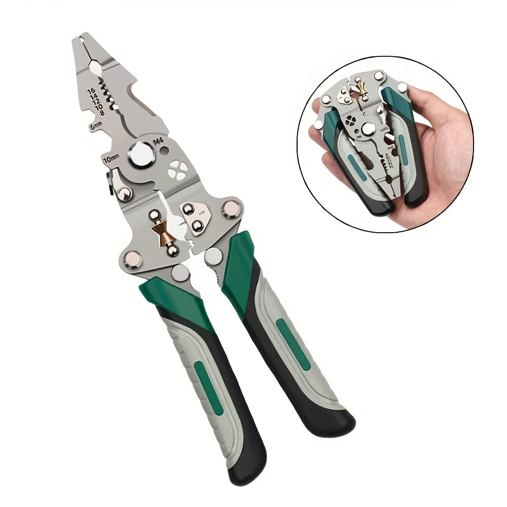 TEMU Foldable Multi-functional Wire Stripper Pliers - High Carbon Steel Precision Tool For Cutting, Crimping & Stripping Wires - Durable Electrical,