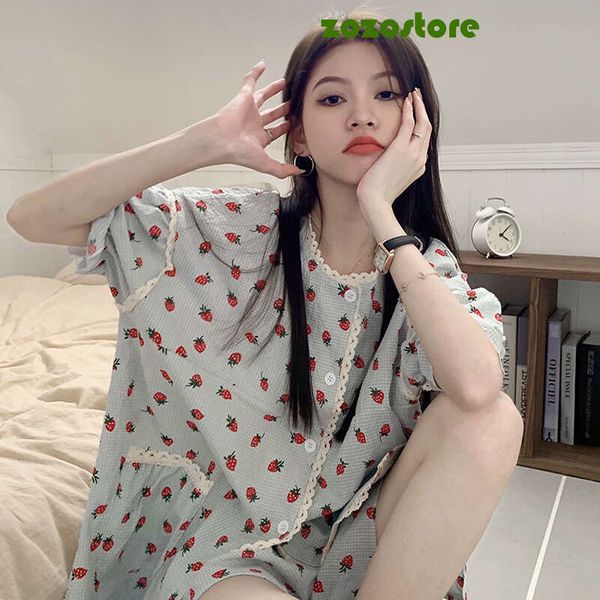 Summer Pajamas Set Short Sleeve Women&#039;s Pajamas Sleepwear Home Wear Girls Flower Print Sleepwear Korean Style One Piece Pajamas 37