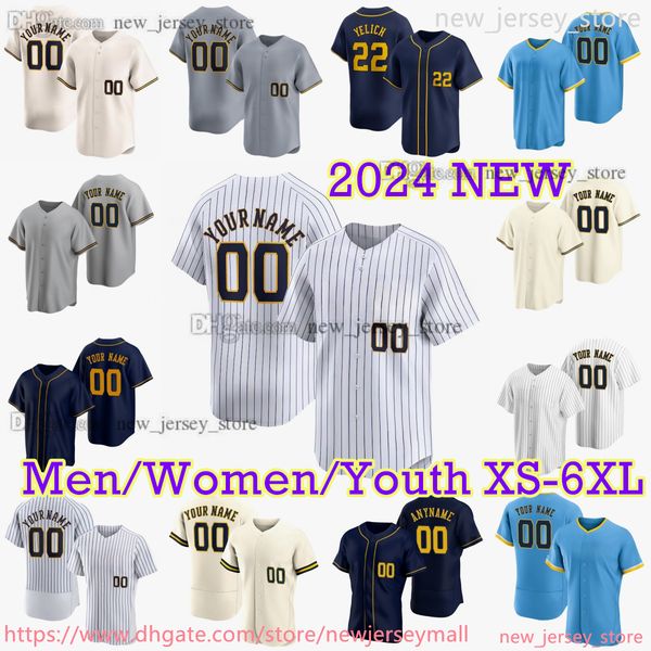 22 Christian Yelich Jersey Custom XS-6XL 2024 City Connect Baseball Jerseys William Contreras Willy Adames Brandon Woodruff Eric Haase Jake