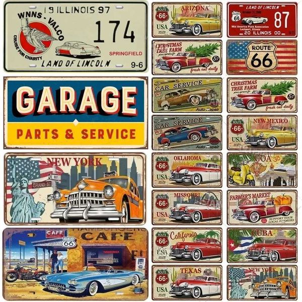 Vintage Metal Tin Poster USA Route 66 Garage Metal Tin Sign Licenses Plate Plaque for Garage Coffee Club Hotel Retro Wall DecorXJ250116