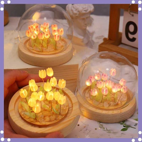 LED Strips Artificial Tulip Flower Night Light Handmade DIY Bedside Lamp LED Night Lamp Bedroom Decoration Christmas Gifts Table Lamp S25212