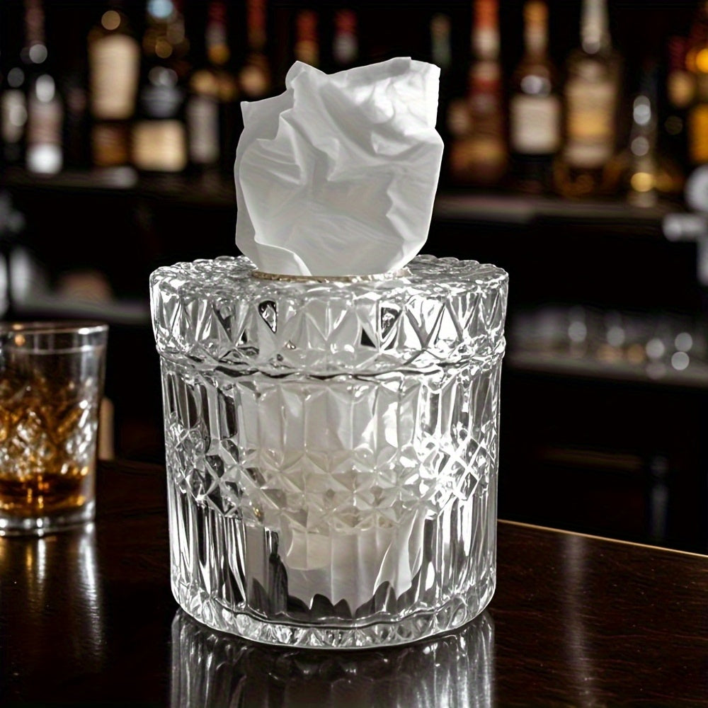 TEMU 1pc Crystal Tissue Box - Transparent, Decor With Diamond-cut Design, Luxurious & Light-luxury Texture | Desktop Storage Box, Ins-style, With Lid