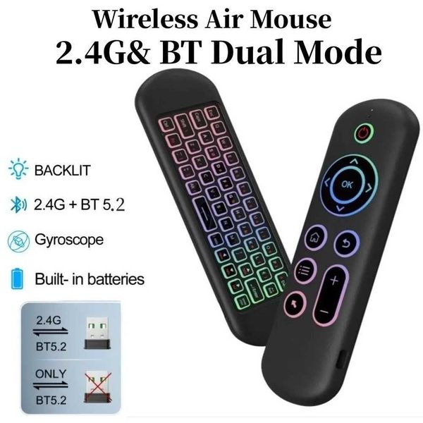 2.4G BT 5.2 Remote Control Wireless Gyroscope Air Mouse 7 Color Backlight USB Receiver Mini Keyboard Suitable for Android Smart TV Box PC X2