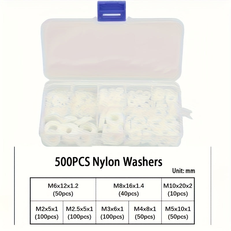 TEMU 500pcs White Nylon Flat Washer Set