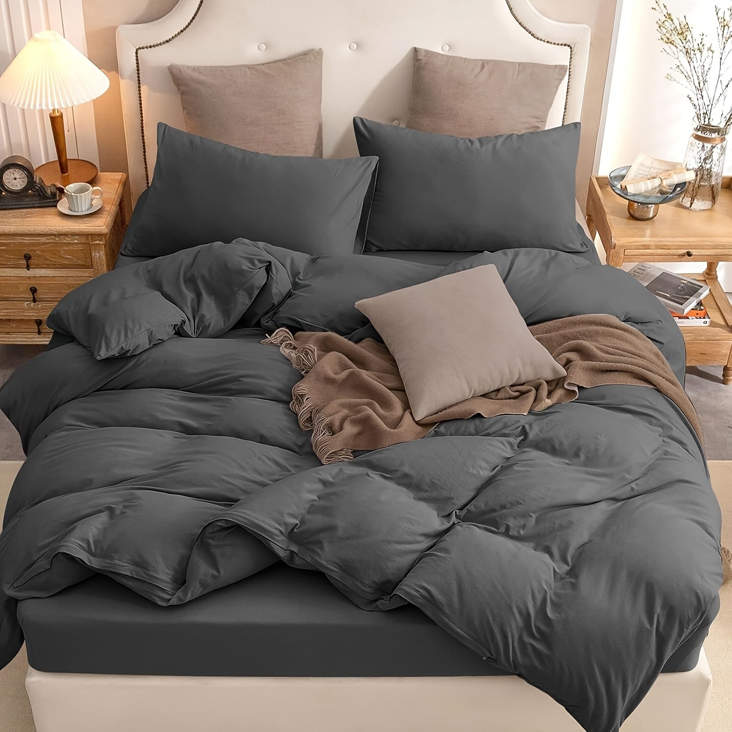 TEMU 3pcs Jersey Duvet Cover Set, T-shirt Soft Set With Zipper Closure, Sanded, Breathable, , Includes 1 Duvet Cover & 2 Pillow Shams, Cozy Bedding