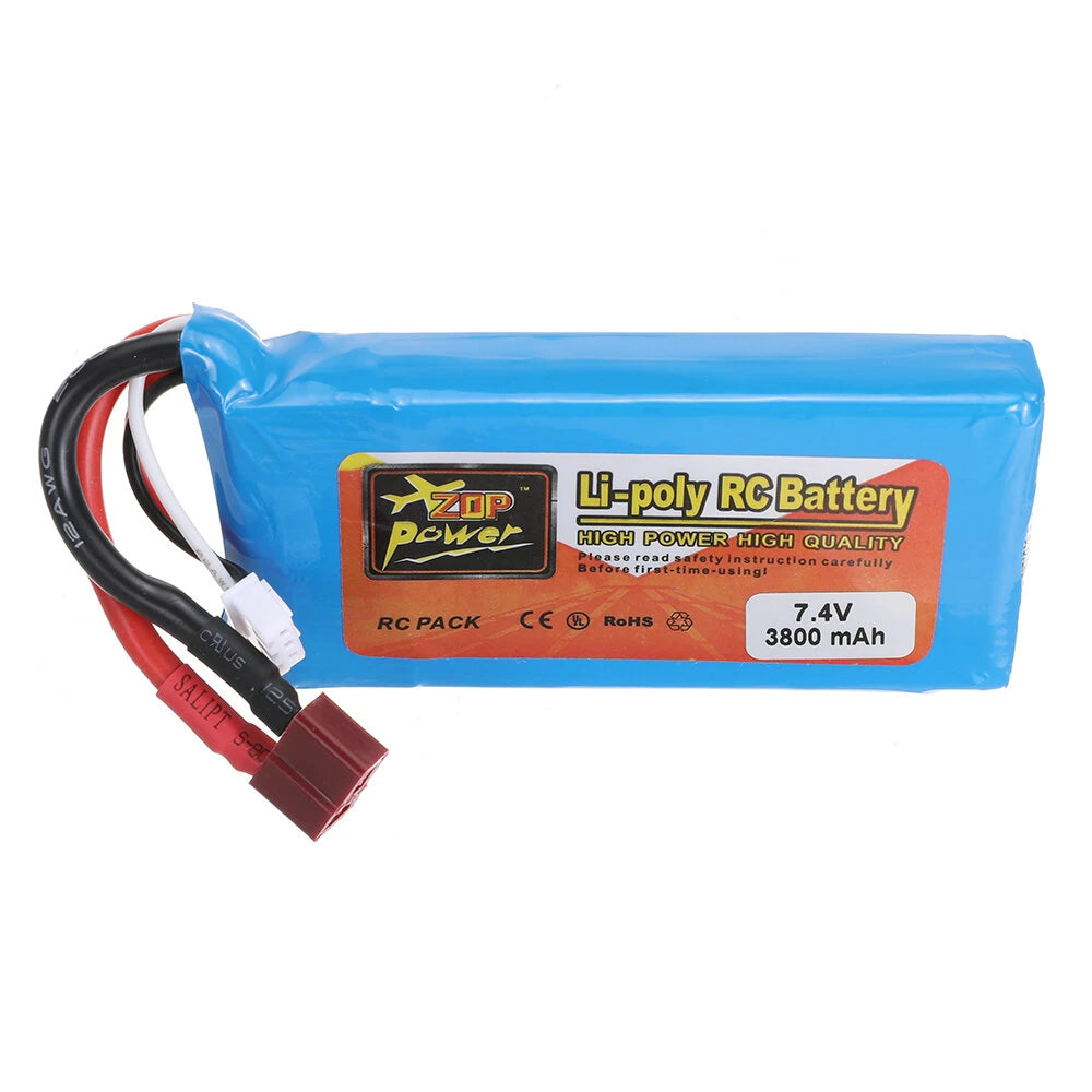 ZOP Power 7.4V 3800mAh 20C 2S Li-poly Battery with T Plug for Wltoys Car 124017 144010 124019 124018 and 144001 Car