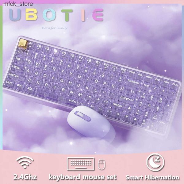 Keyboards UBOTIE Transparent 100 keys Keyboard and Mouse Set Full Size Typewriter Wireless Keyboard and Mouse Combo for PC Desktop Laptop J2