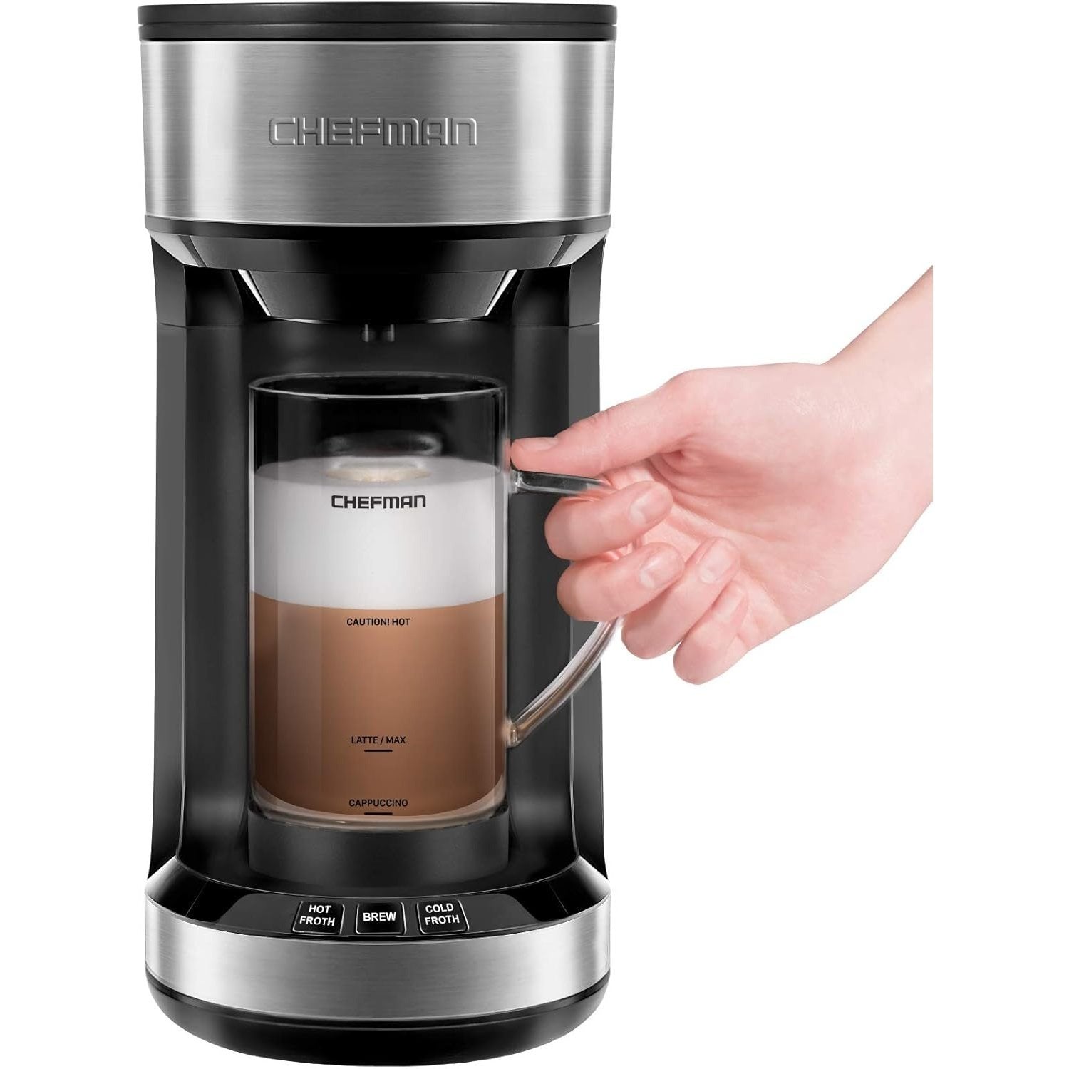 TEMU + Brew Coffee Maker And Milk Frother -cup Pods & Grounds For Latte And Cappuccino Style Drinks, Compact 20 Oz. Glass Mug And Reusable Filter