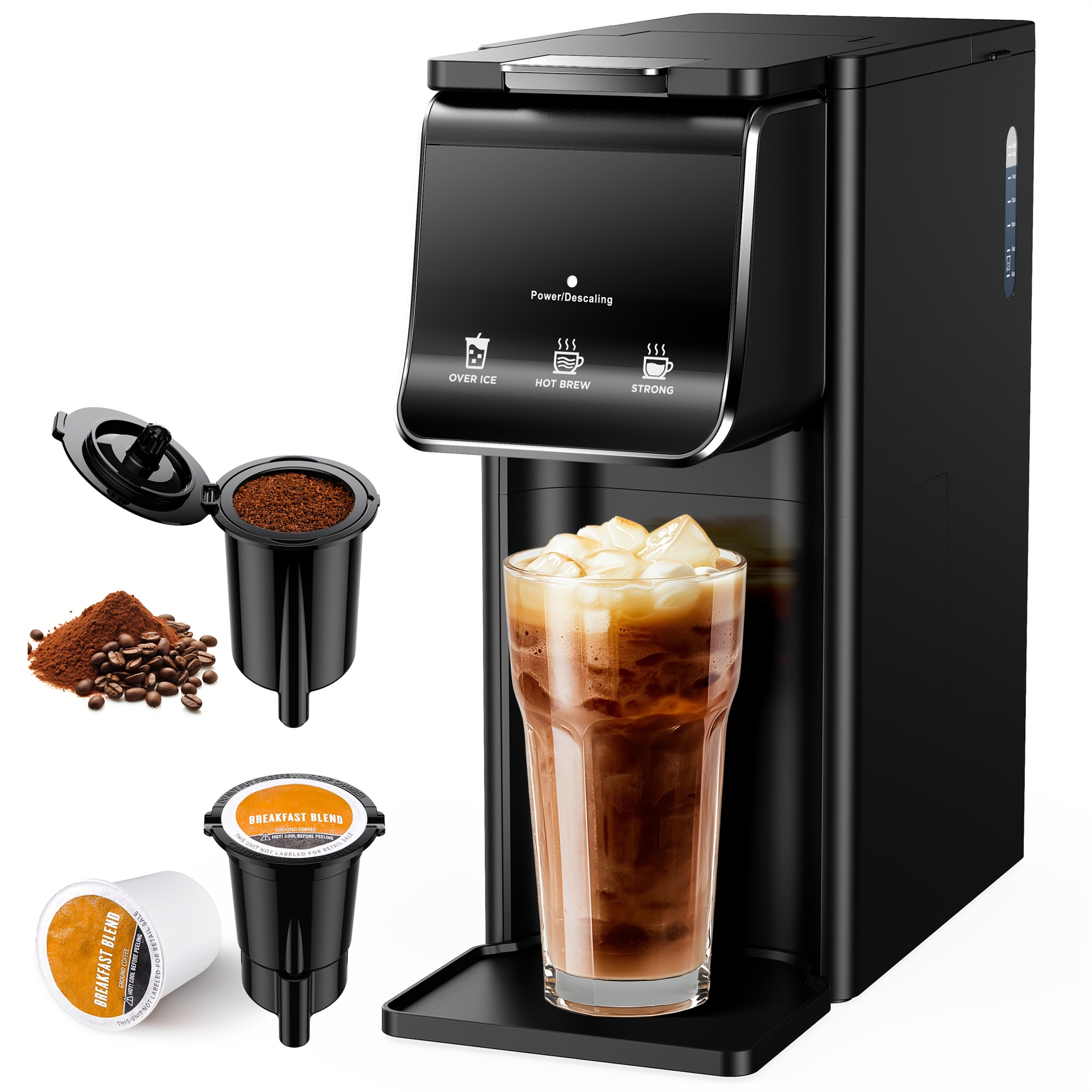 TEMU Hot & Iced Coffee Maker, K Cup Coffee Maker Compatible With Ground Coffee, Single Serve Coffee Machine With Setting, Reusable Filter, Travel , ,