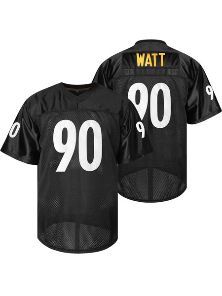 Men&#039;s #90 WATT Black Football Jersey Breathable, Short Sleeve, V-Neck - Perfect for Training & Compeon Embroidered