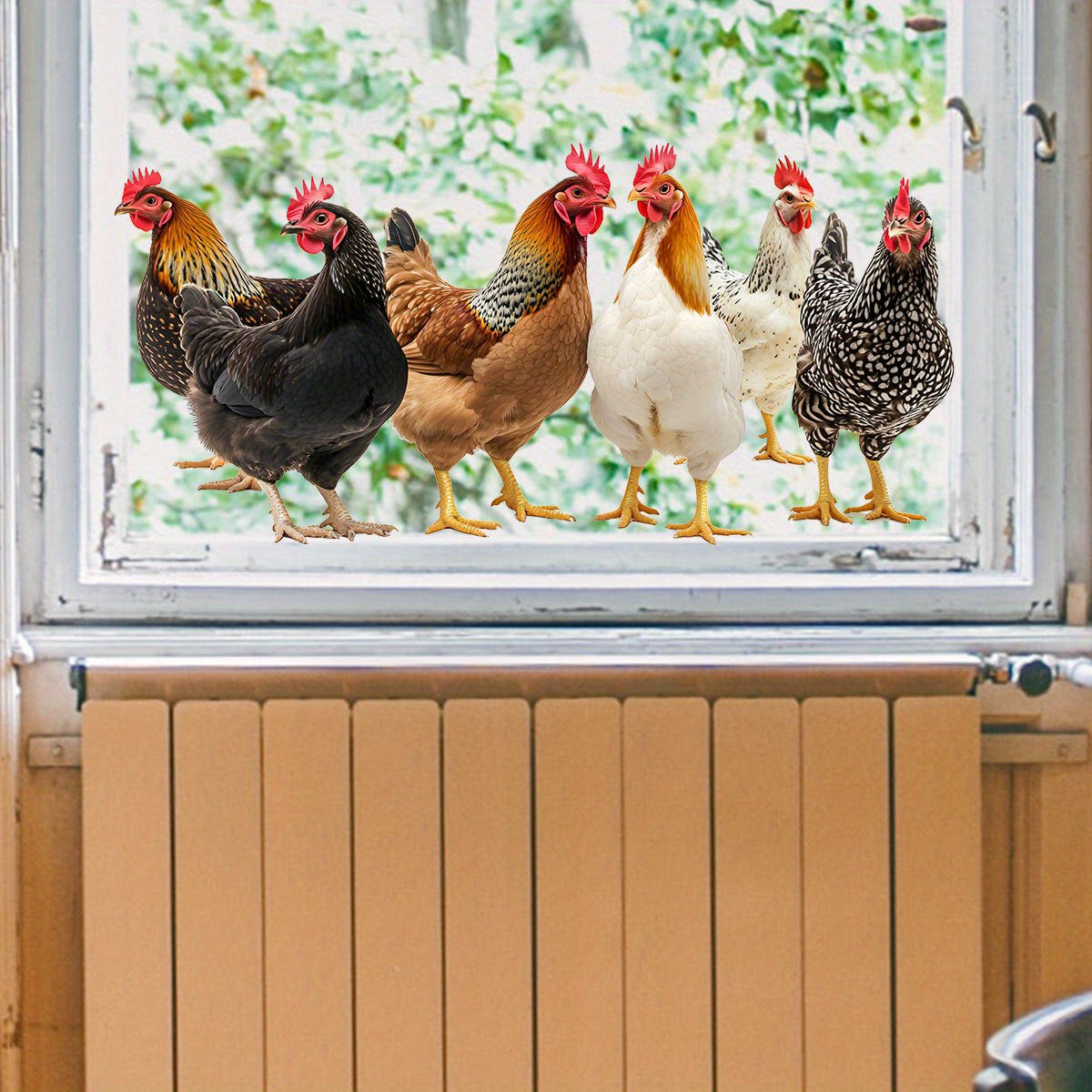 TEMU Creative Country-style Chicken Window Stickers - 16mil Thick Reusable Electrostatic Cling Vinyl Decals, Vibrant Realistic Rooster & Hen Designs