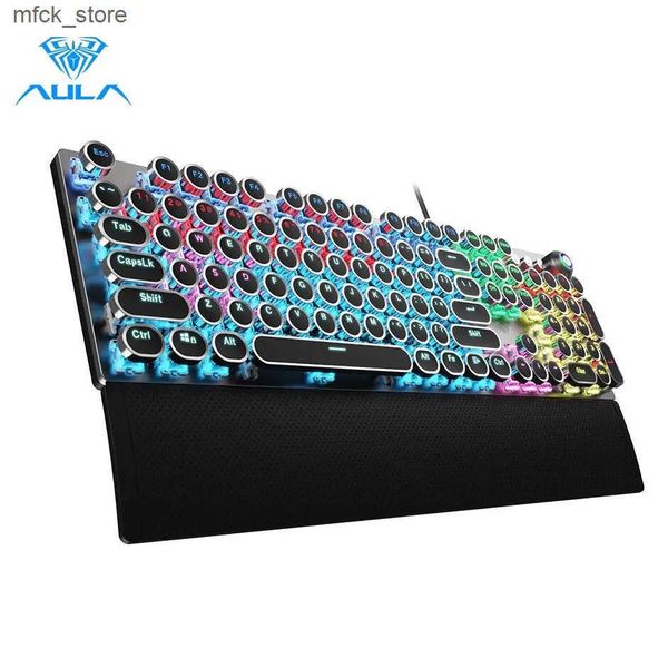 Keyboards AULA F2088 Mechanical Keyboard Retro Punk Round Keyca Gaming Keyboard for PC Laptop Tablet 104 Keys Wired RGB Backlit Keyboard J24