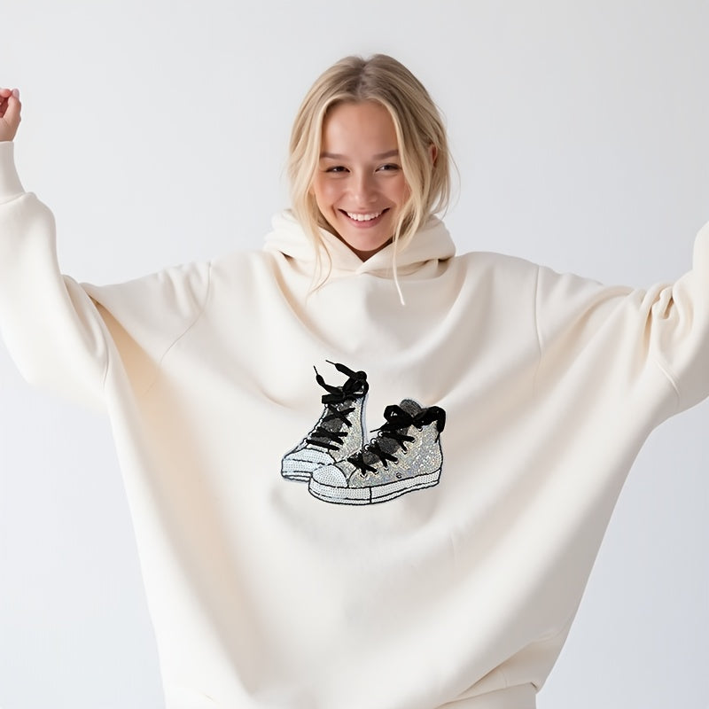 TEMU Silvery Shoes Iron On Patch Sequin Patch Heat Press Patch Hot Melt Adhesive Large Patch For Diy Shirts Sweatshirt Backpack Tote Bag 9 Inches