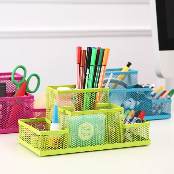 Multifuncional Desk Metal Mesh Pen Holder Organizer Office Supplies School Stationery Storage Case Pen Stand Desktop Accessories