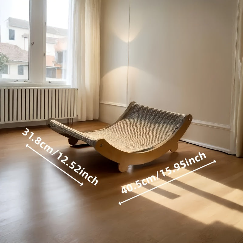 TEMU Solid Wood Cat Scratching Post & Bed - Scratch Pad And Cushioned Resting Bed, Scratch-resistant Surface, Sturdy Construction, Furniture For