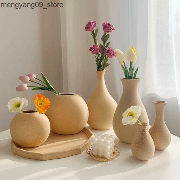 Vases Wooden Flower Vase Simple Retro Vase Nordic Dry Flower Arrangement Container Modern Decorative Vases for Flower Desktop Ornament J2412