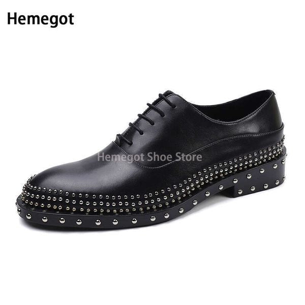 Sier Rivets Genuine Business Dress Retro Patent Leather Oxford Shoes For Men Lace-Up Boots Eu Size 37-46