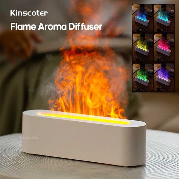 Humidifiers KINSCOTER Essential Oil Aroma Diffuser Flame Air Humidifier Ultrasonic Cool Mist Difusor with RGB Realistic Fire Night Light S24