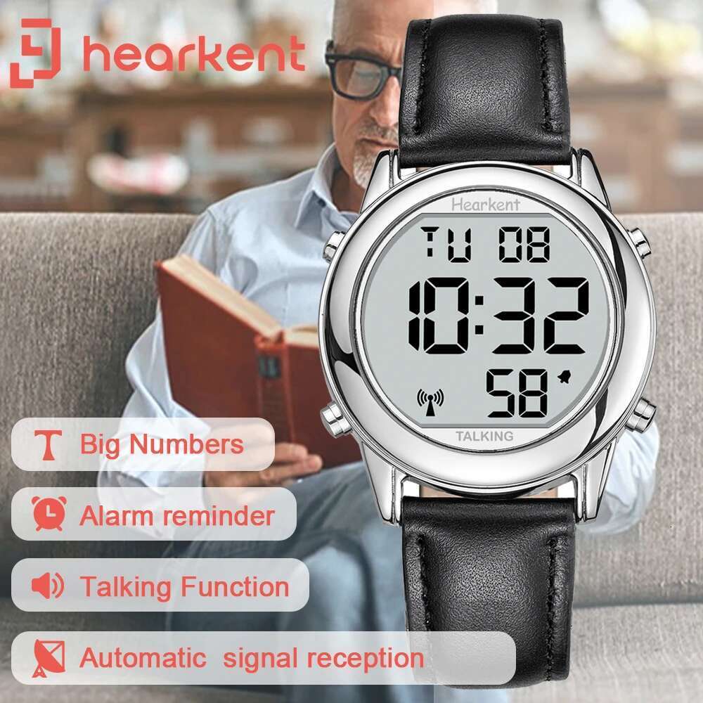 Hearkent for Blind Elderly Men&#039;s Clock Talking Time with Atomic Alarm Radio Wrist Watches Spanish-German-English