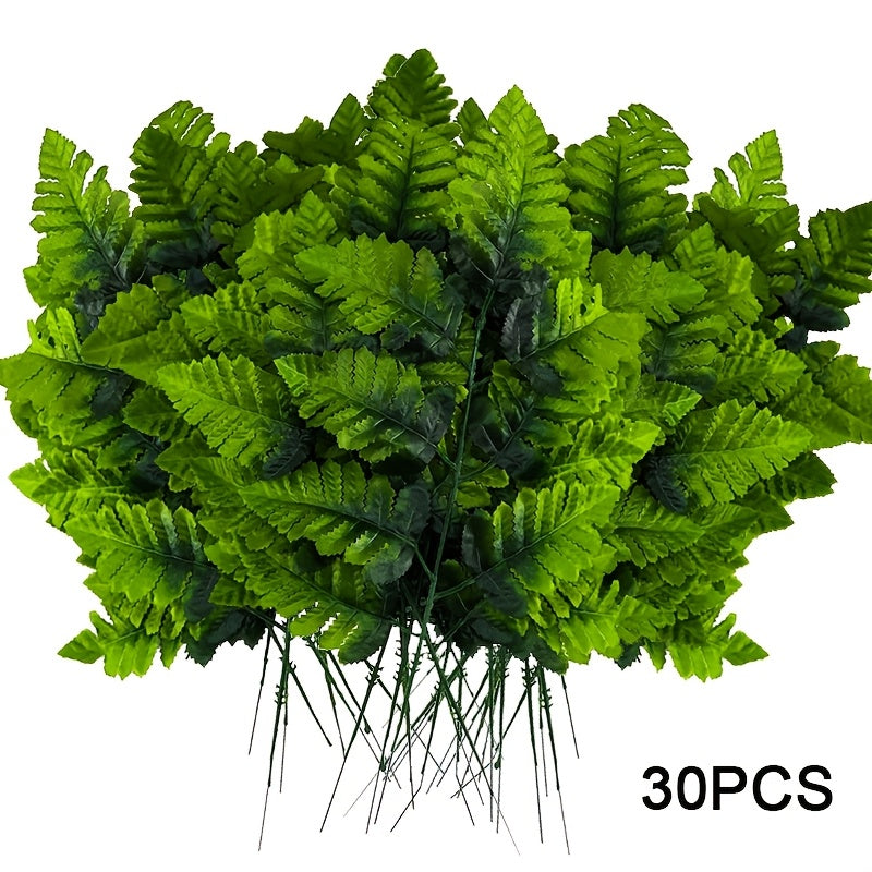 TEMU 30pcs Artificial Fern Leaves, Fabric Fern Stems, Boho Style Floral Swags, For Home, Kitchen Vase Bouquets, Table Centerpieces, Garden, Wedding