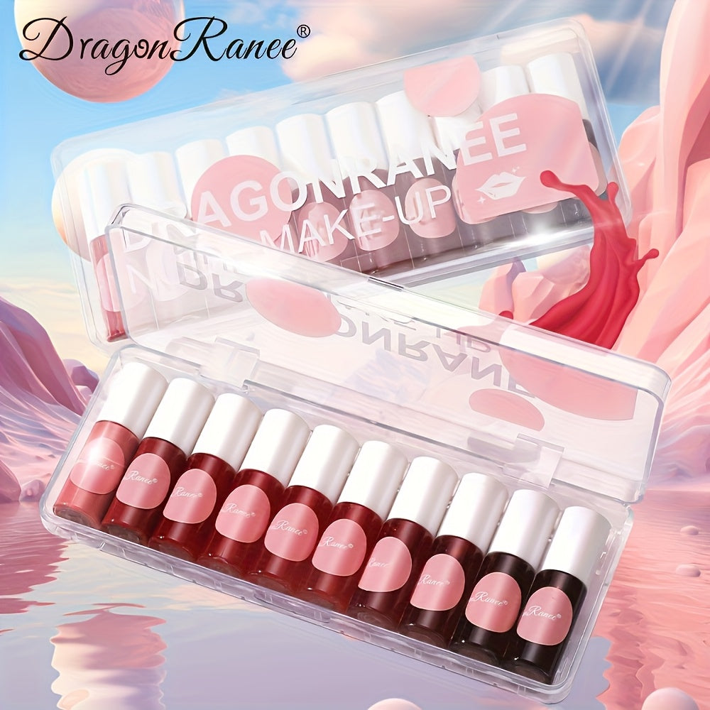 TEMU Dragon 10pcs Orange Hydrating Lip Gloss Set - Cute Lipstick, Lip Tint, And Lip Plumper Kit